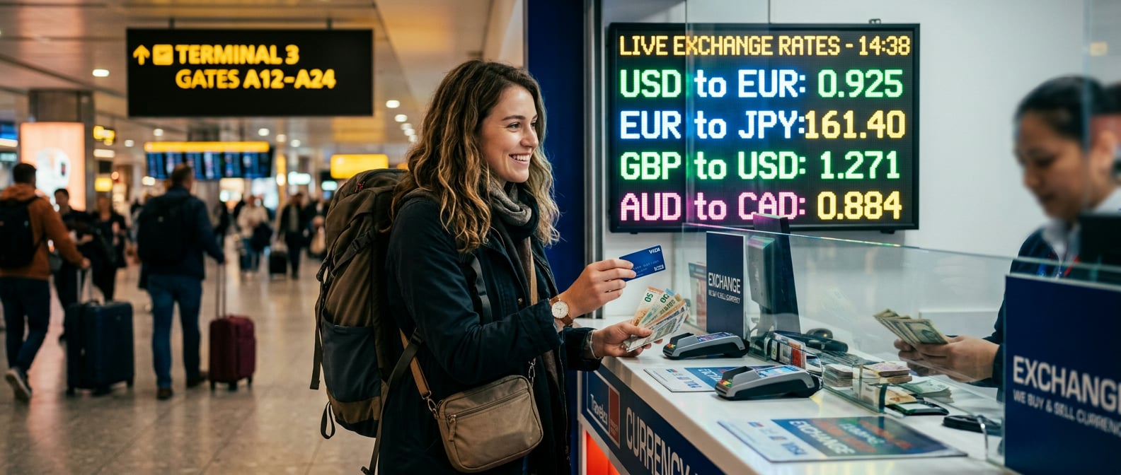 Valutaväxling på flygplatsen vs. bank vs. resekort: Vilket sparar mest?